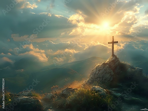 Radiant Sunset Over Mountain Cross