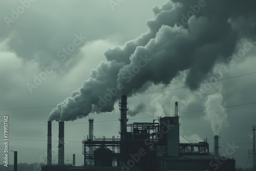Huge factory releases smoke  environmental pollution
