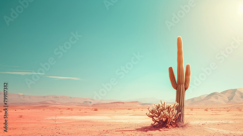 landscape of a cactus in a desert, minimalistic style
