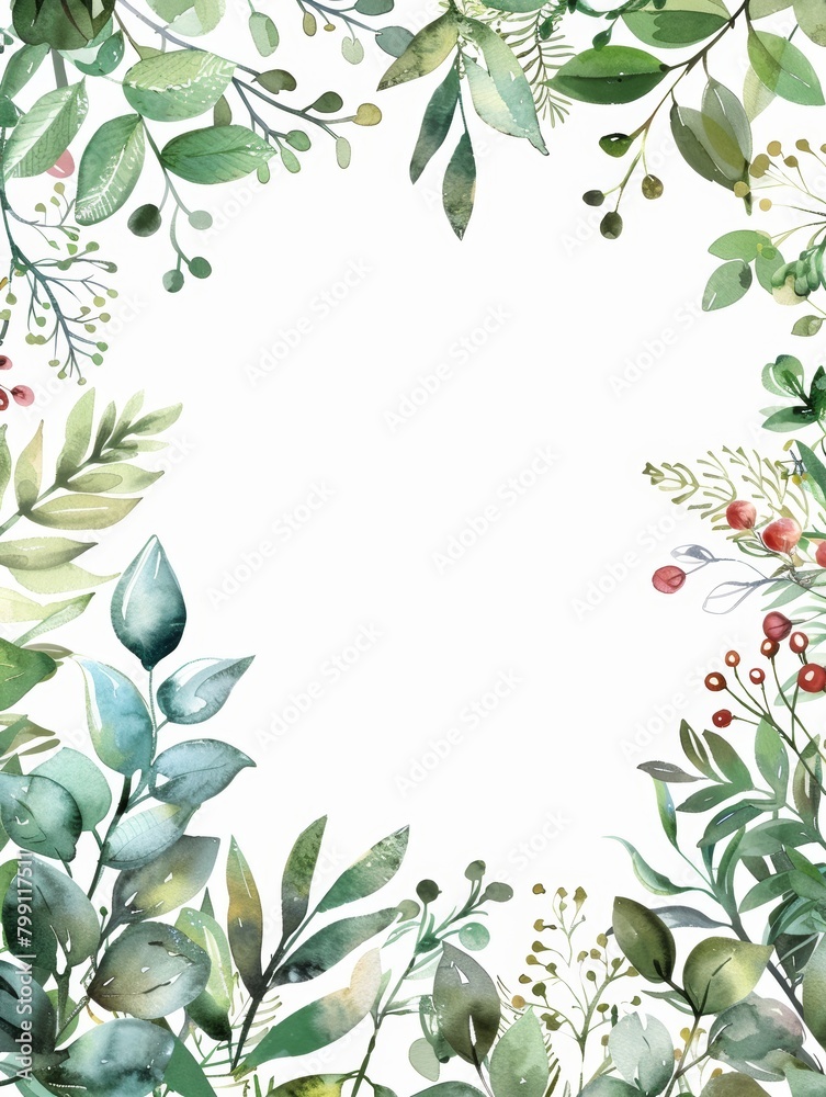 Watercolor Wedding Invitation with Greenery Accents Generative AI