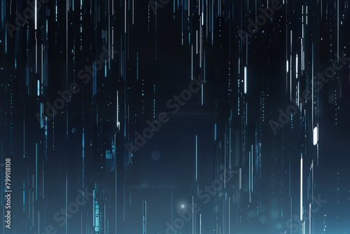 An abstract, futuristic digital background with falling lines of code, technology, data streams, and cyber networks in motion.