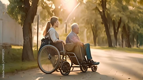 Man and Woman in Wheelchairs Having a Conversation Generative AI photo