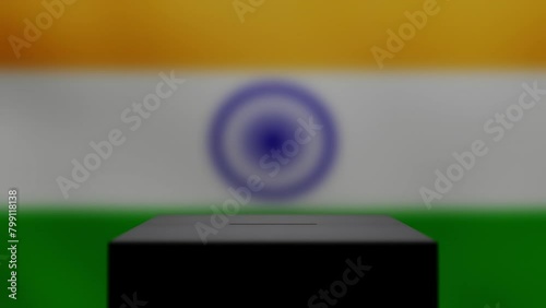CGI hand casting vote in a ballot box. Indian flag in background. Three glow options. 3d render.