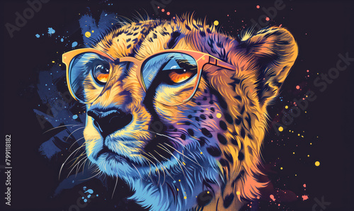 abstract illustration of a cheetah in childish style  logo for t-shirt print