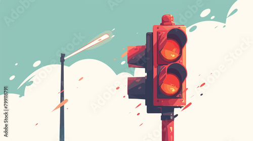 Red signal on traffic light. Semaphore with stop si photo