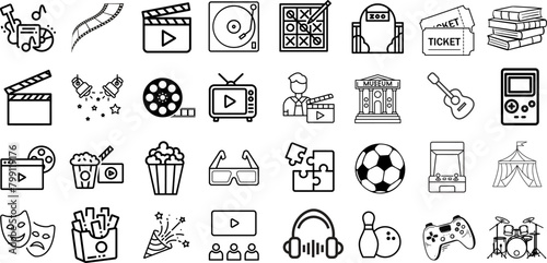 Set of 32 Entertainment Outline Icons , entertainment icons, outline icons, entertainment line icons, vector illustration