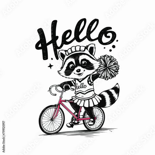 Raccoon cyclist character retro customized vector style illustration