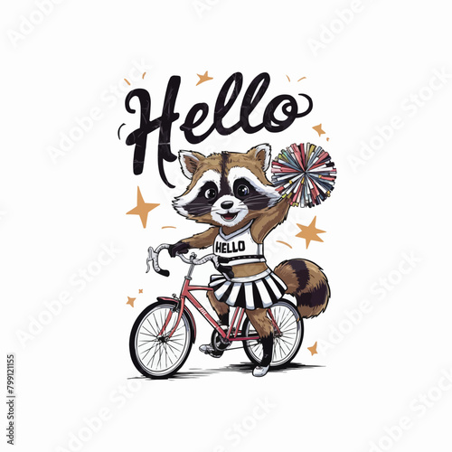 Raccoon cyclist character retro customized vector style illustration