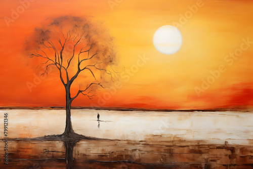 Solitude in the Sun, abstract landscape art, painting background, wallpaper, generative ai