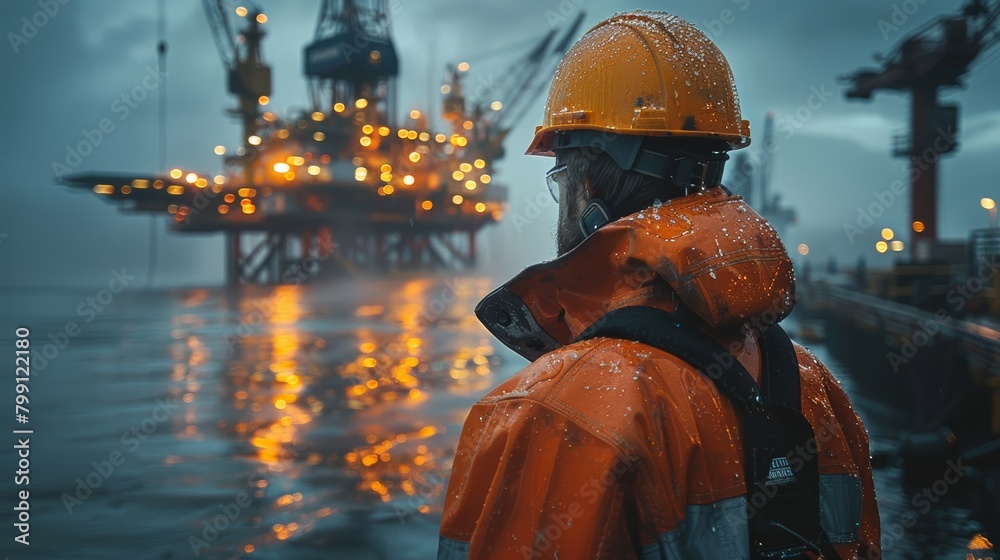 Oil Rig Workers Collaborate on Offshore Construction Generative AI