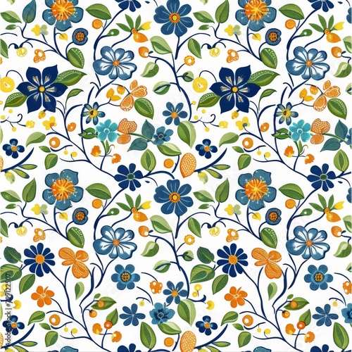 Colorful Flower Pattern on a White Background © BrandwayArt
