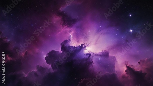 Consider a wallpaper that displays a stunning view of space, centered on a glowing nebula in shades of purple and pink, with twinkling stars scattered across the black background. photo