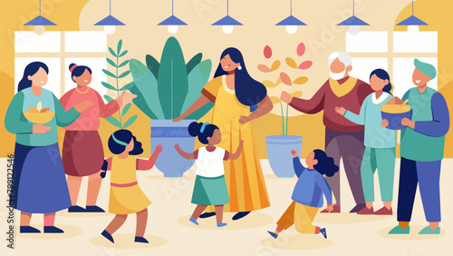 Families gathered in a community center with elders passing down the stories and traditions behind each dance ensuring that their culture remains. Vector illustration