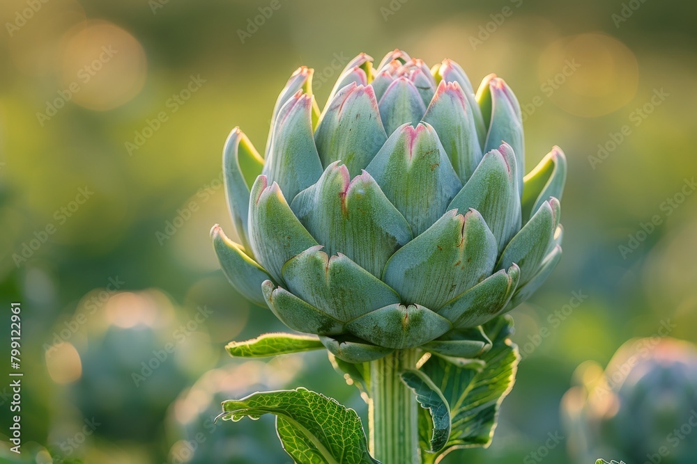 An artichoke plant captured in the soft sunlight, highlighting the details and colors of this edible thistle An artichoke plant captured in the soft sunlight, highlighting the details and colors of this edible thistle