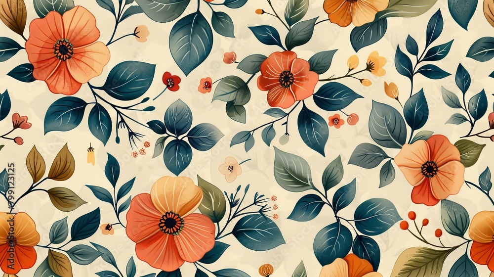 White Background With Orange and Blue Flowers White Background With Orange and Blue Flowers