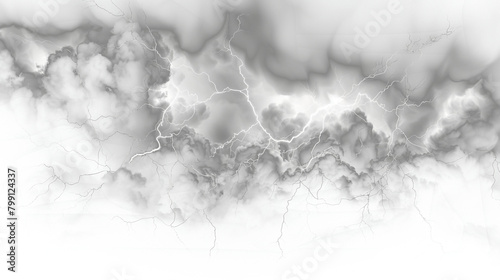 Black storm clouds with lightnings and smoke isolated on transparent background