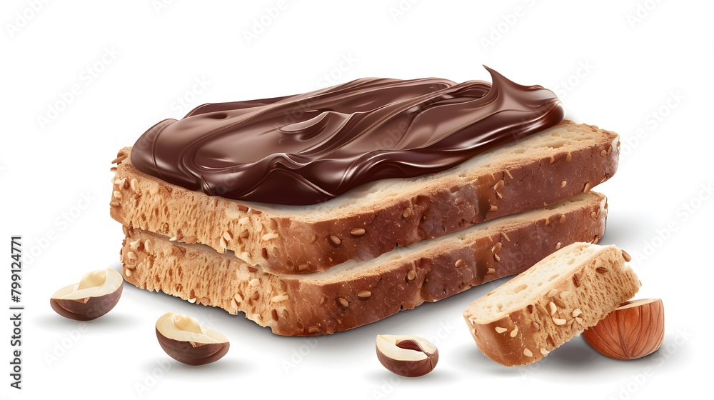 Fresh white bread with chocolate paste isolated on transparent background, png. Slice of bread with chocolate cream with hazelnut Fresh white bread with chocolate paste isolated on transparent background, png. Slice of bread with chocolate cream with hazelnut