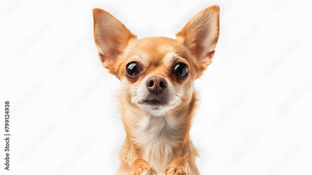 funny playful chihuahua dog standing on his hind legs isolated on transparent background. chihuahua young dog is posing. Cute, happy crazy dog headshot smiling