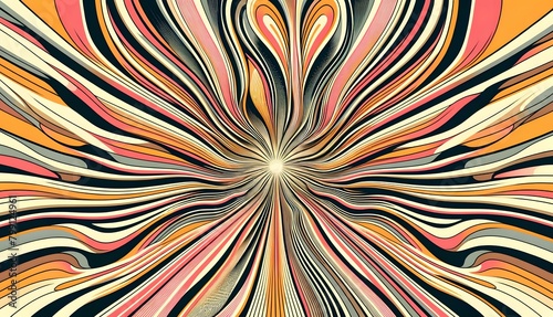 Vibrant Burst: Dynamic Wavy Lines in a Spectrum of Reds, Oranges, and Yellows Radiating from a Central Point photo