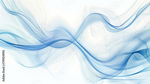 Abstract white background with blue flowing lines of smoke.