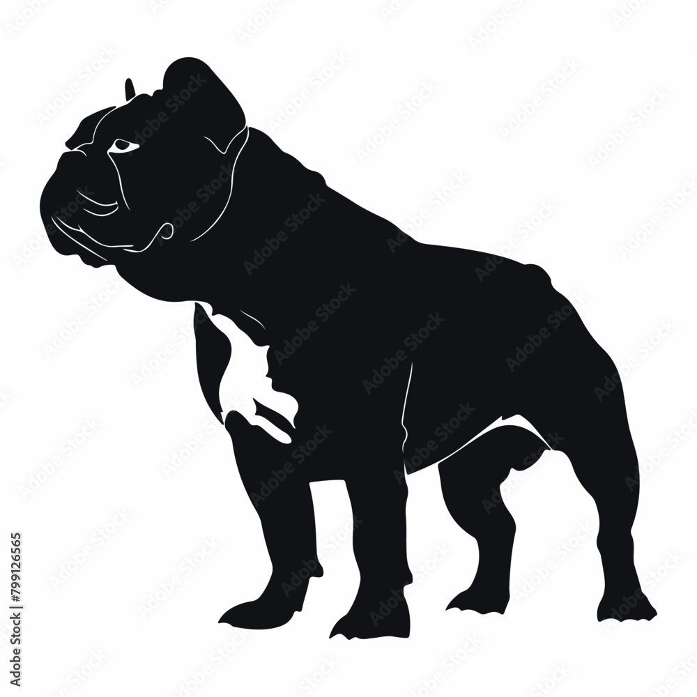 Naklejka premium Black bulldog Silhouette vector illustration with isolated background