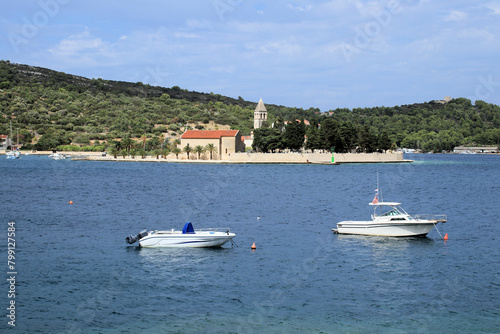 view on the peninsula with the Church of St. Jerome, island Vis, Croatia © Susy