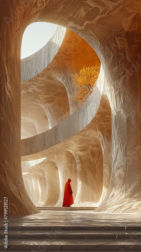 A natural red sandstone archway illuminates a textured canyon wall in Arizona's Antelope Canyon