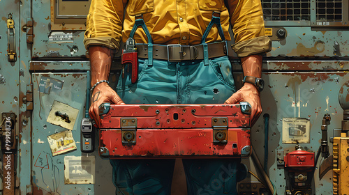 Rugged Electrician at Work: A Nostalgic Toolbox Scene photo