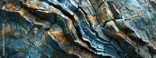 Rock detail with blue variants. stone curves and smooth cuts Close up rocks, colorful erosional water formation