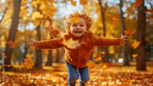 Happy childhood. young child smiling and playing outdoors with radiant joy and carefree spirit