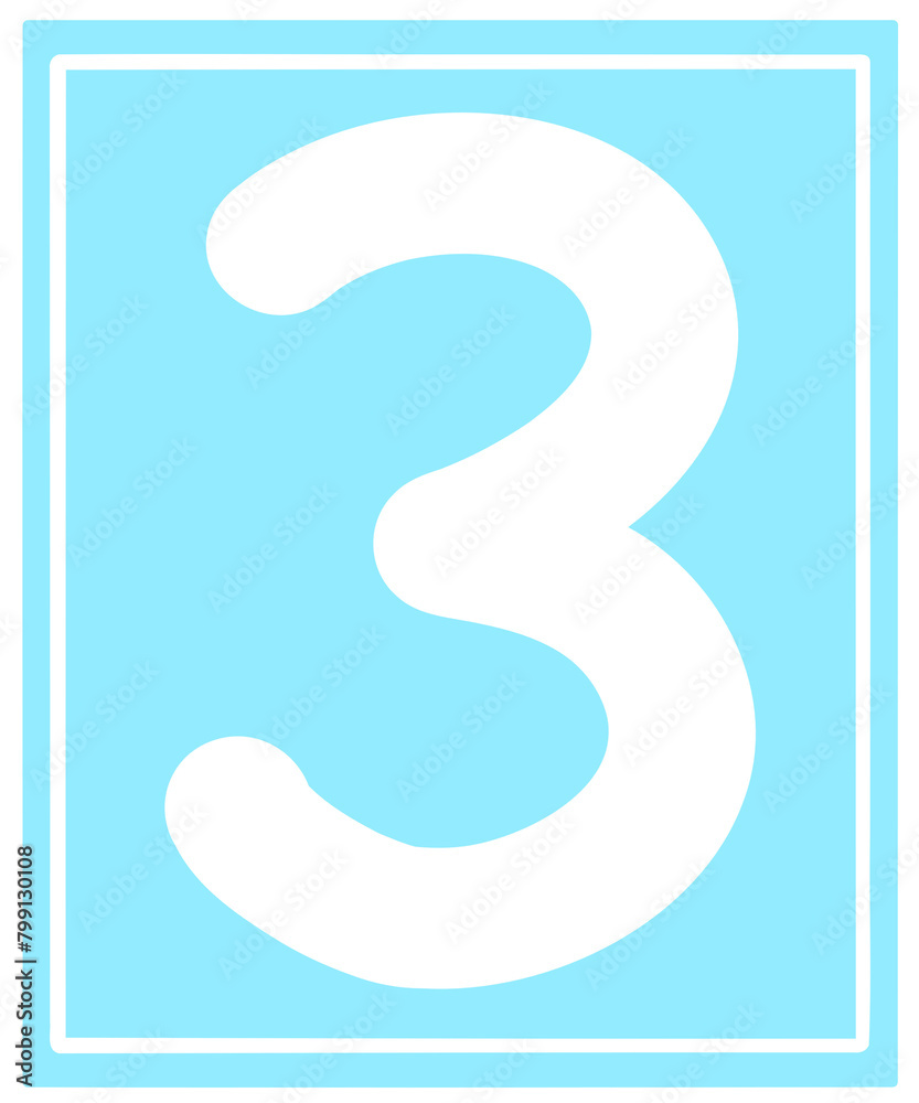 white number three on blue background
