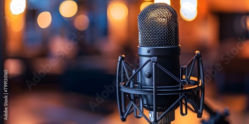 Microphone in Professional Audio Studio Setup for Podcast Production Showcasing Technology s Role in Enhancing Accessibility Diversity and Inclusion