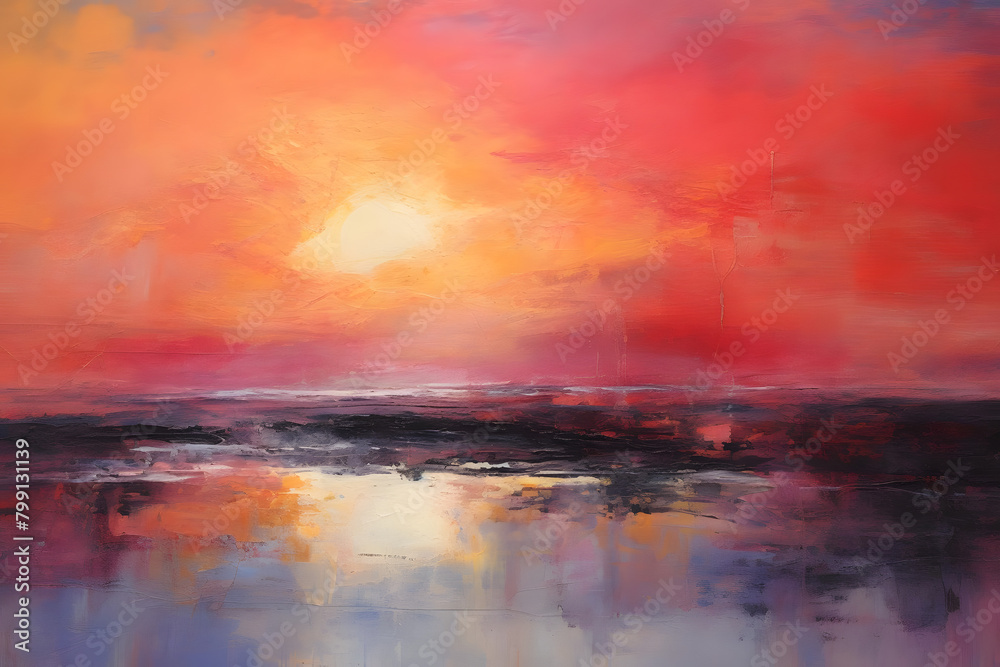 Solitary Sunset Sigh, abstract landscape art, painting background, wallpaper, generative ai