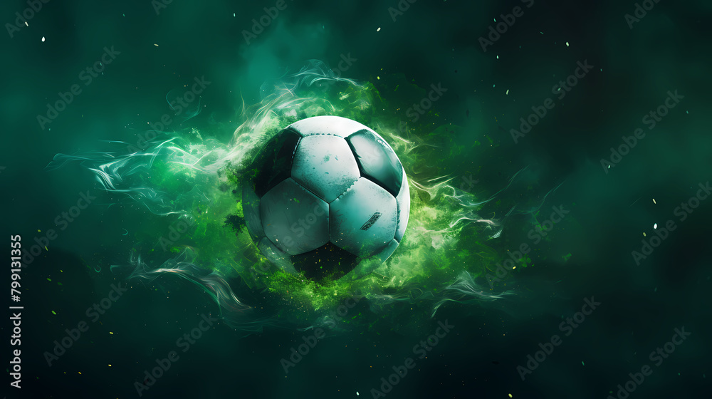 Naklejka premium Soccer ball with green smoke