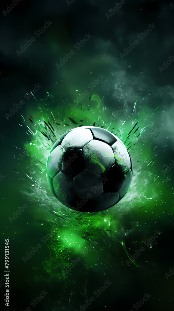 Fototapeta premium Soccer ball with green smoke