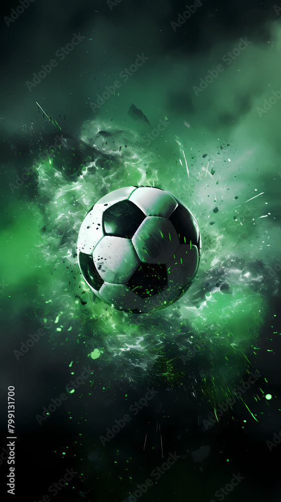 Fototapeta premium Soccer ball with green smoke