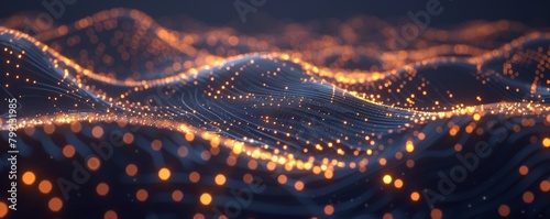 A network of glowing nodes spreading out across a dark background, resembling a constellation, visualizing the decentralized structure of blockchain  photo
