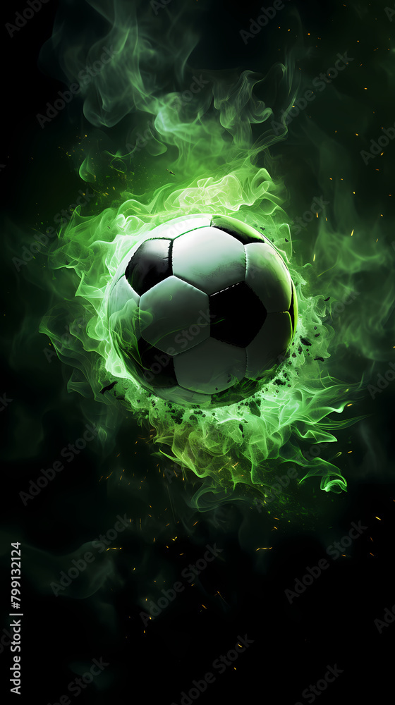 Naklejka premium Soccer ball with green smoke