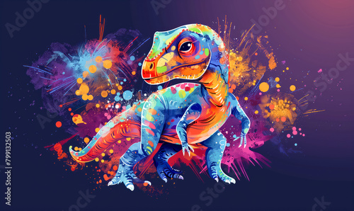 abstract illustration of a dinosaur in childish style, logo for t-shirt print © LeManna