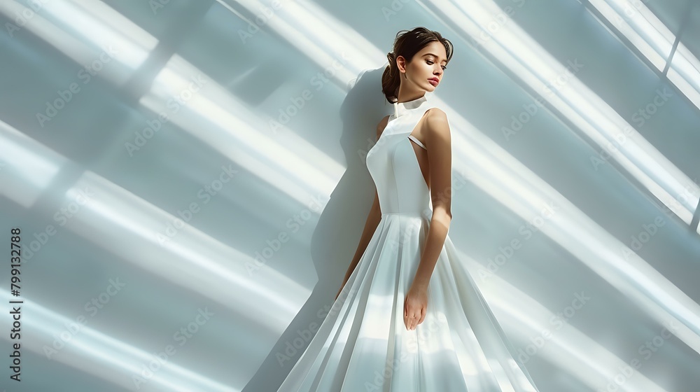 Minimalist Beauty: High-Necked A-Line Wedding Dress Portrait Minimalist Beauty: High-Necked A-Line Wedding Dress Portrait
