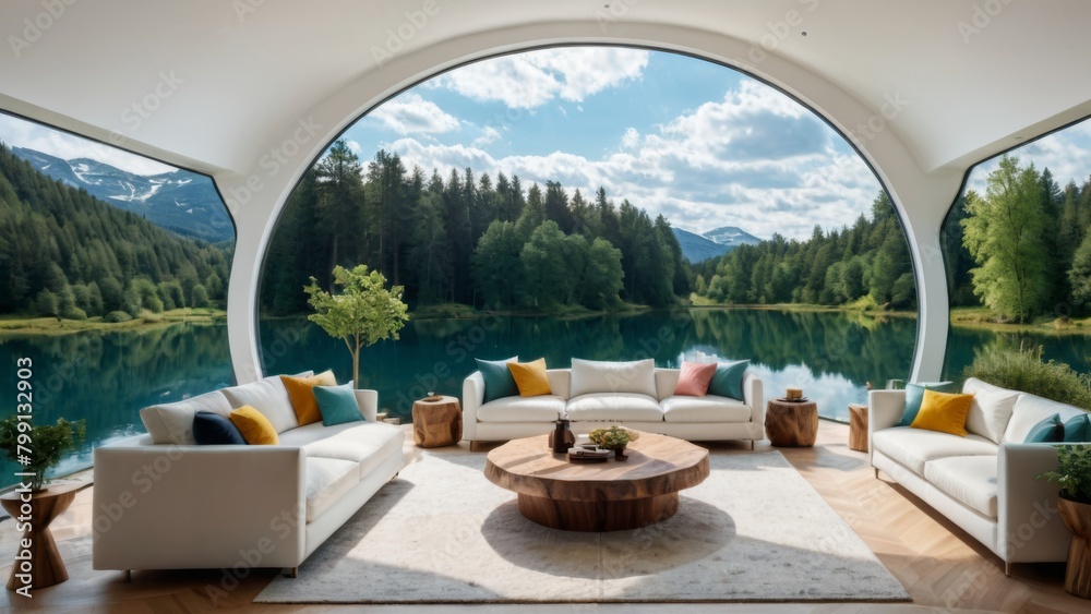 Fototapeta premium Beautiful living room design architecture contemporary household. Generative AI.