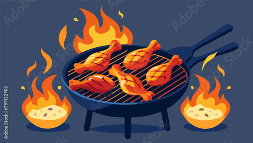 Juicy pieces of tender chicken sizzling on the grill as chefs carefully baste them with their signature barbecue sauces for the Juneteenth cookoff.. Vector illustration