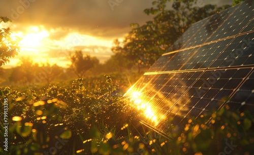 A photorealistic closeup of a solar panel array bathed in golden sunlight  capturing the clean energy revolution 