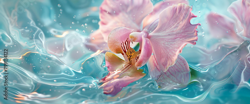 Orchid and turquoise intertwine delicately, forming an enchanting ballet of liquid pastels captured with ethereal HD clarity.