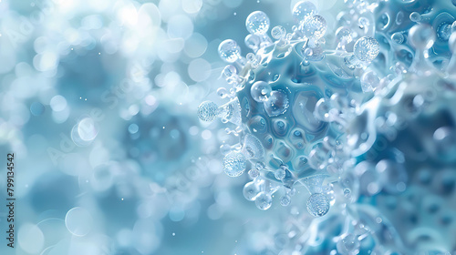 A mesmerizing macro view of vibrant blue bubbles creates an abstract, aqueous scene filled with light and fluidity. 