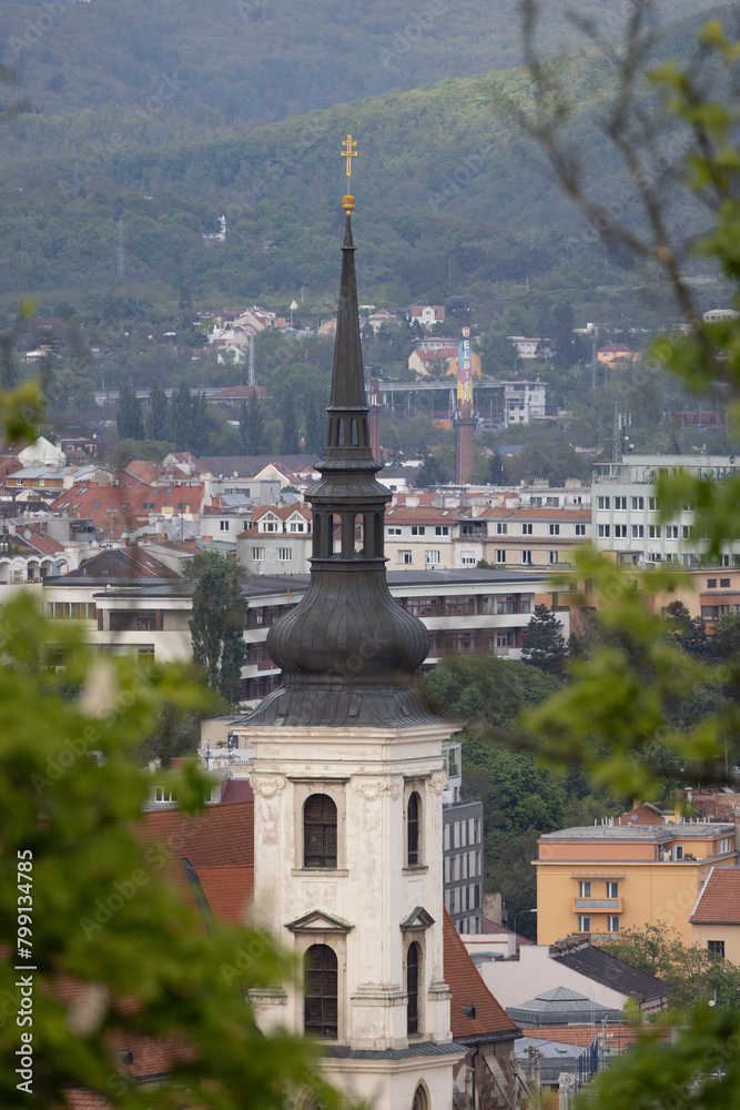 Fototapeta premium Castle spires in Brno, architecture in Czechia, Czech Republic buildings