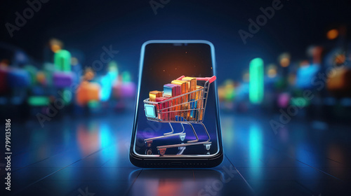 online shopping concept shopping trolly on smartphone