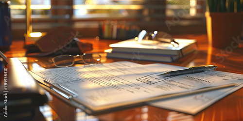 Close-up of a sports agent's desk with athlete contracts and negotiation documents, symbolizing a job in sports agency