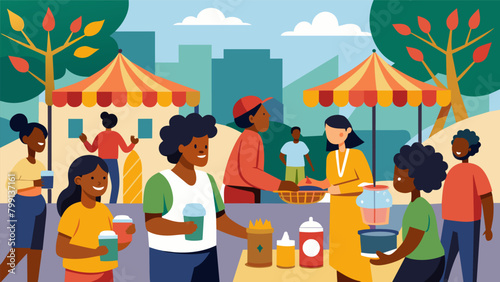 Meander through the Juneteenth Street Fair stopping at each stall to admire stunning artwork sample homemade jams and preserves and learn about the. Vector illustration