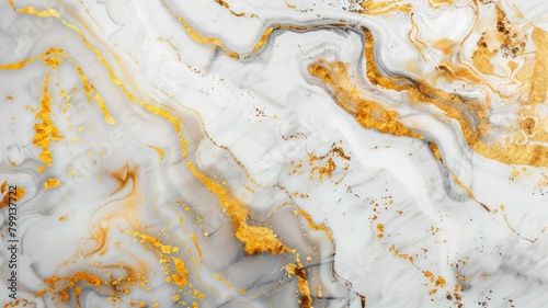 White and golden marble texture. Abstract fluid art painting background.